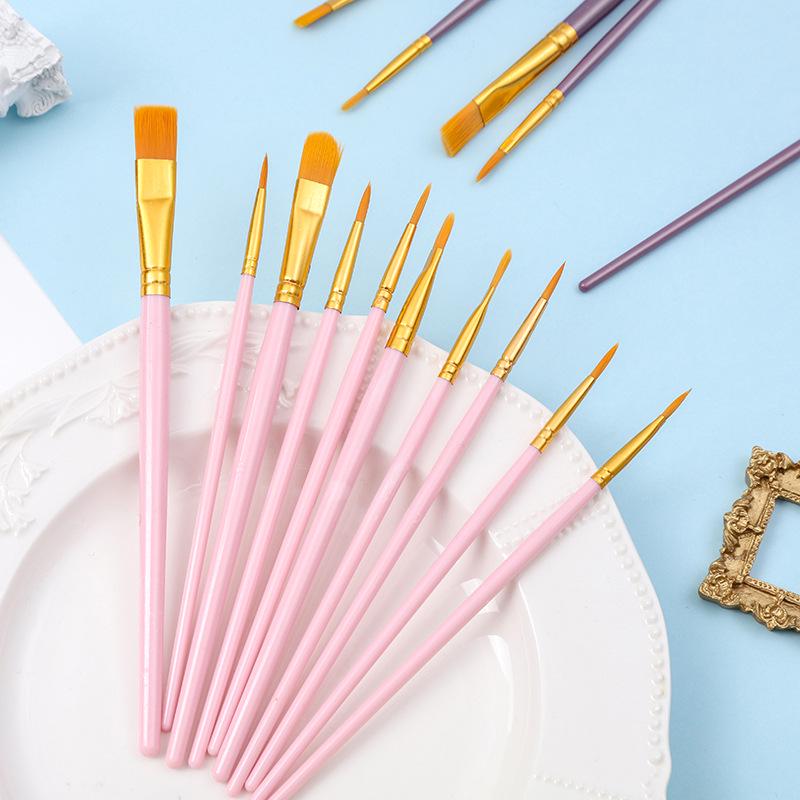 10-Piece Nylon Brush Set for Oil, Gouache, Watercolor, and Acrylic Painting