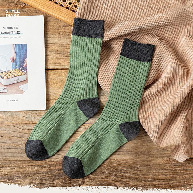 Spring And Autumn Pure Color All-Match Pile Socks Mid-Tube Socks Contrasting