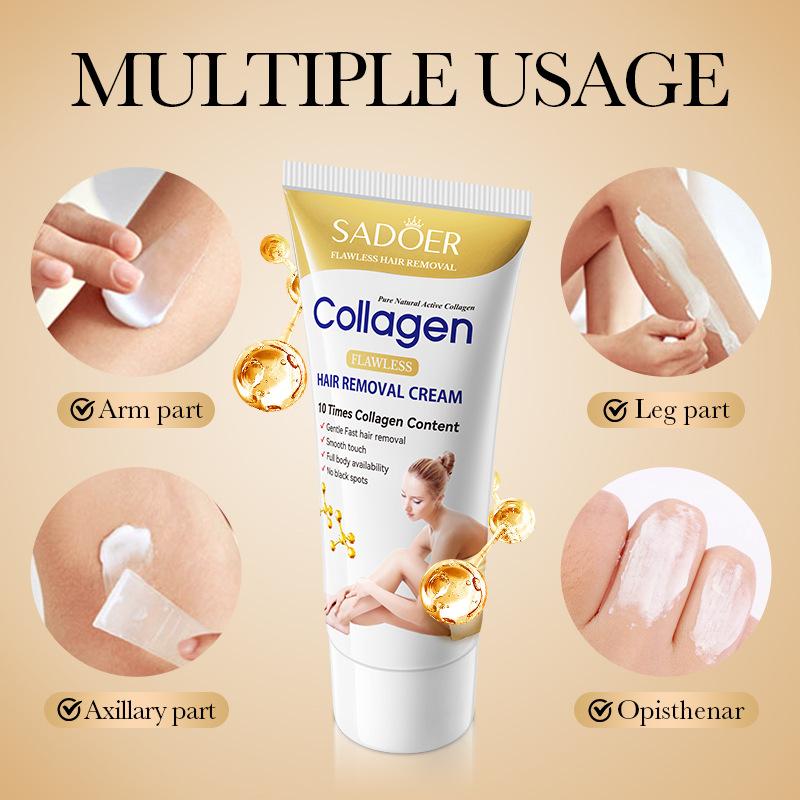 Collagen Gentle Hair Removal Cream SADOER Skin Rejuvenation Non-irritating Underarm Hair Removal Cream