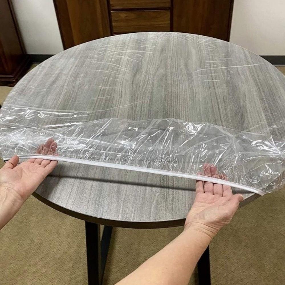 PVC Table Protector Cover Elastic Edge Table Cover New Tablecloth Protector for 36-68inch