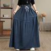 DIMANAF 2026 Autumn Winter Women Plus Size Denim Long Skirts Trousers Bottoms Cotton Loose Casual Oversize Denim Blue Skirt