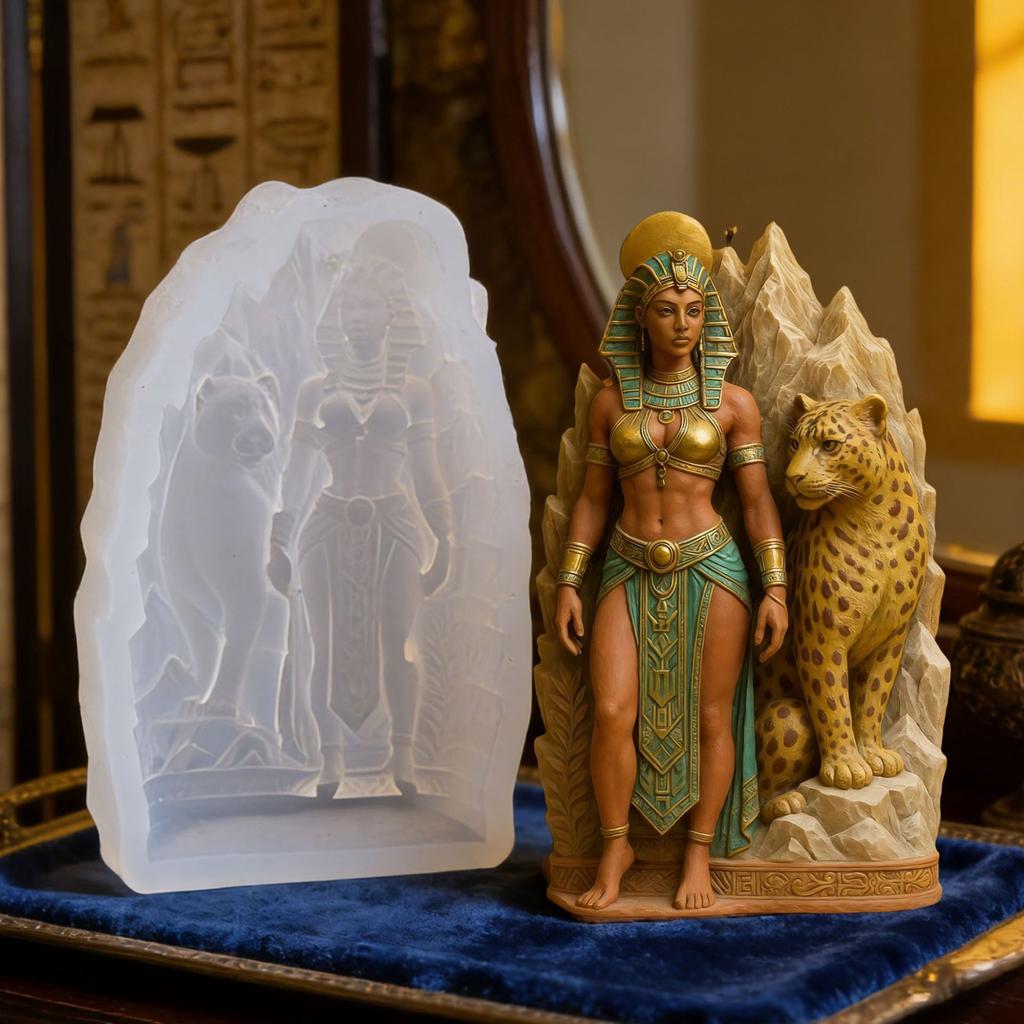 3D Egyptian Queen With Leopard Silicone Mold - Candle, Soap, Resin Craft Mould For Home Decor & Art Projects