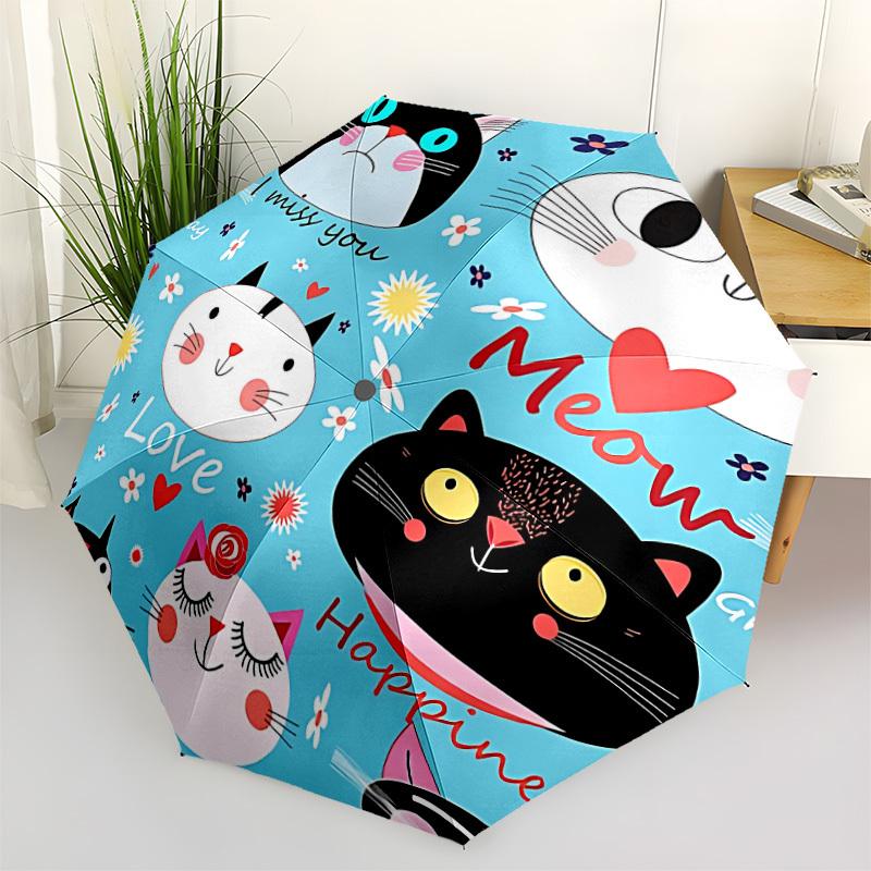 

1pc Cat Love Umbrella Portable Folding Umbrella Durable Iron Frame, Suitable for All Seasons Home Travel Outdoor yy260319044