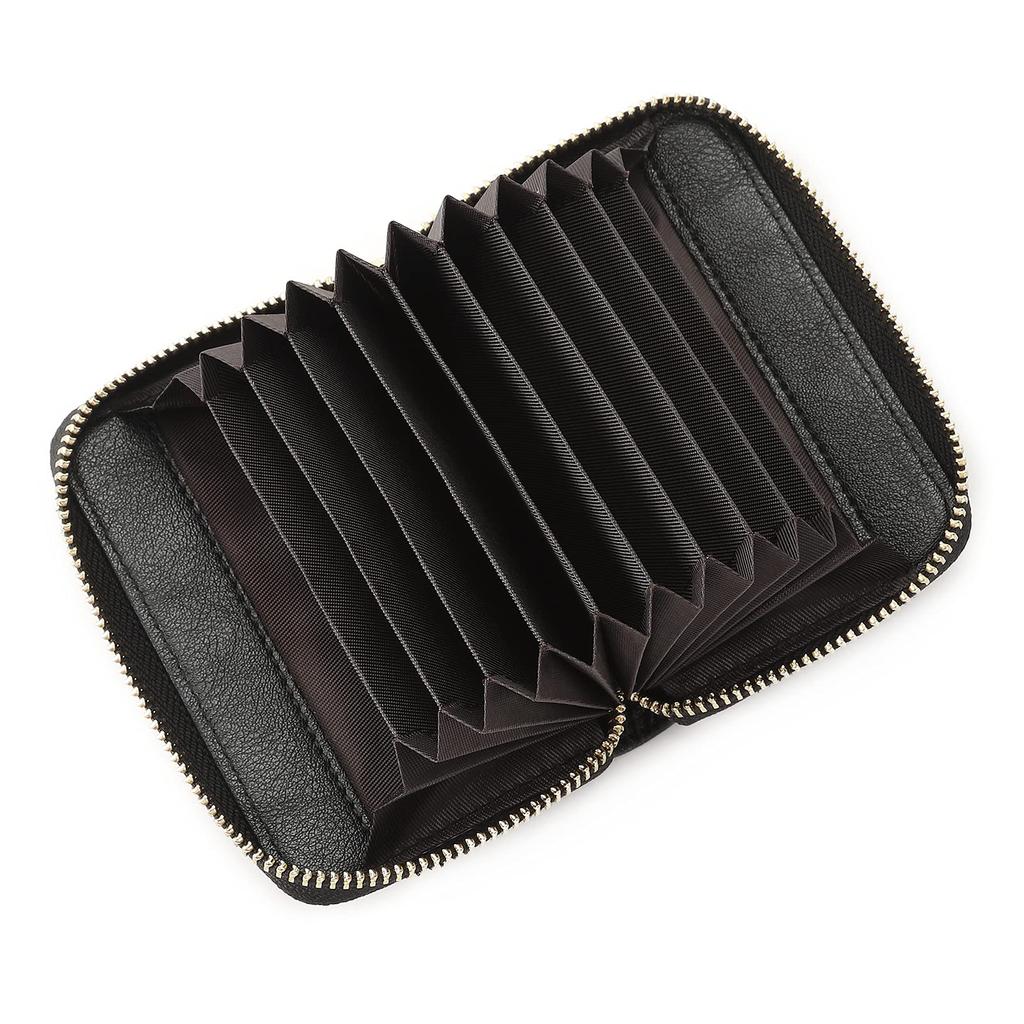 Echtes Leder Kreditkartenetui mit magnetischer Abschirmung, Anti-Skimming, RFID-Schutz, Faltenbalg, Große Kapazität, Unisex (Schwarz)