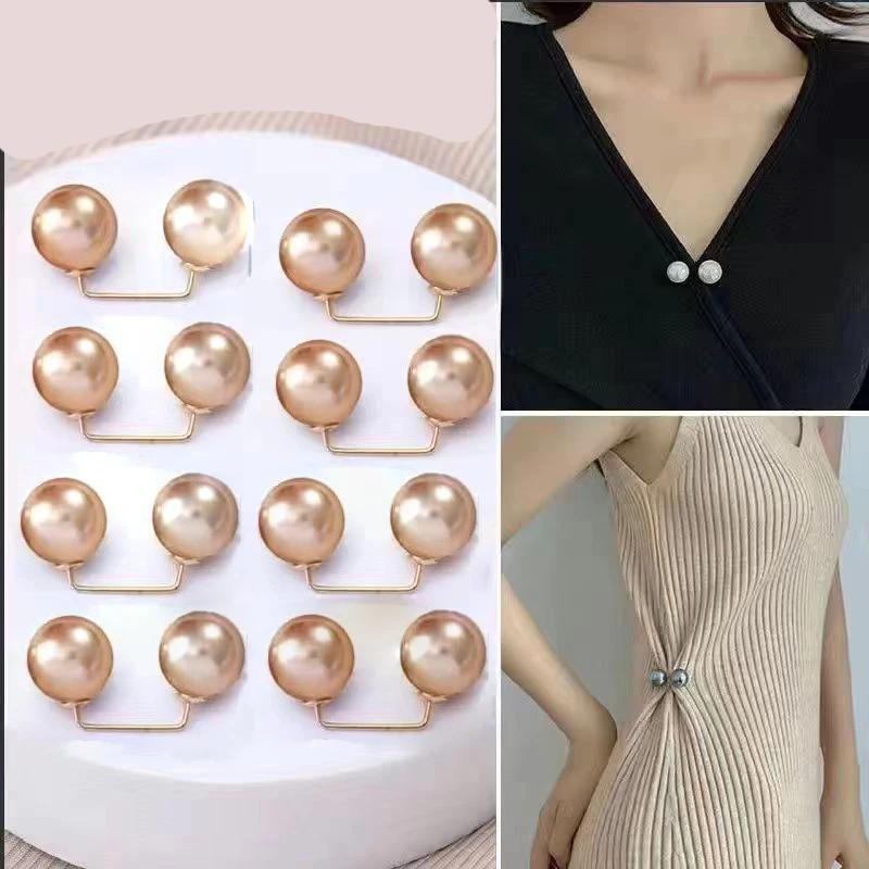 8PCS Pearl Non-slip Safety Pins Dress Brooch Decoration Dress Waist Fastening Pins Collar Adjustment Scarf Safety Fashion