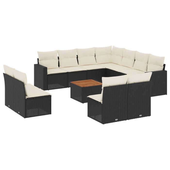 VidaXL Salon de Jardin avec Coussins 12 pcs, Canapés de Terrasse, Ensemble de Meubles de Patio, Mobilier d'Extérieur, Noir 3224180
