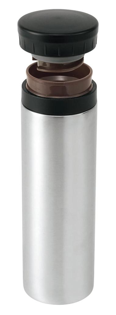 Kakusei UC-03 Silver Mug Water Bottle, 300ml, Double-Layer Vacuum Wall, Insulates Hot & Cold Water, Easy-Open Ribbed Cap, Includes Ice Stopper,