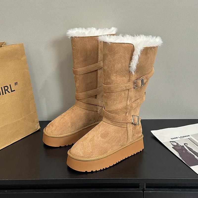 Women's Cold Warm Padded Snow Boots Thick Soles Heightened Non-slip Wear-resistant Outdoor Leisure Sports Cotton Boots