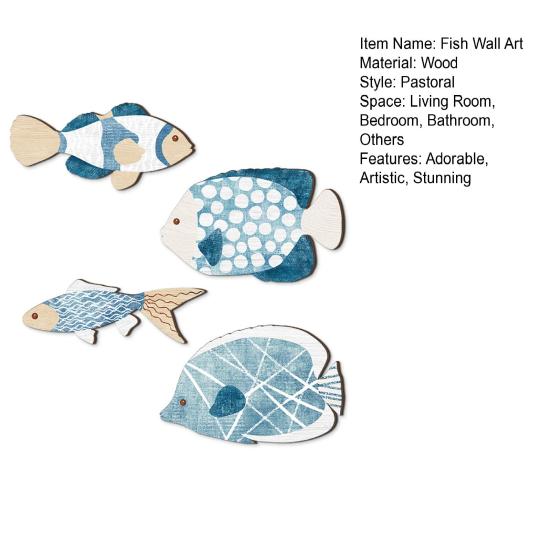 Wood Fish Wall Decor Rustic Coastal Beach Blue Fish Wall Art Nautical Wall Hanging Sculpture for Lake House Bathroom Bedroom Decor