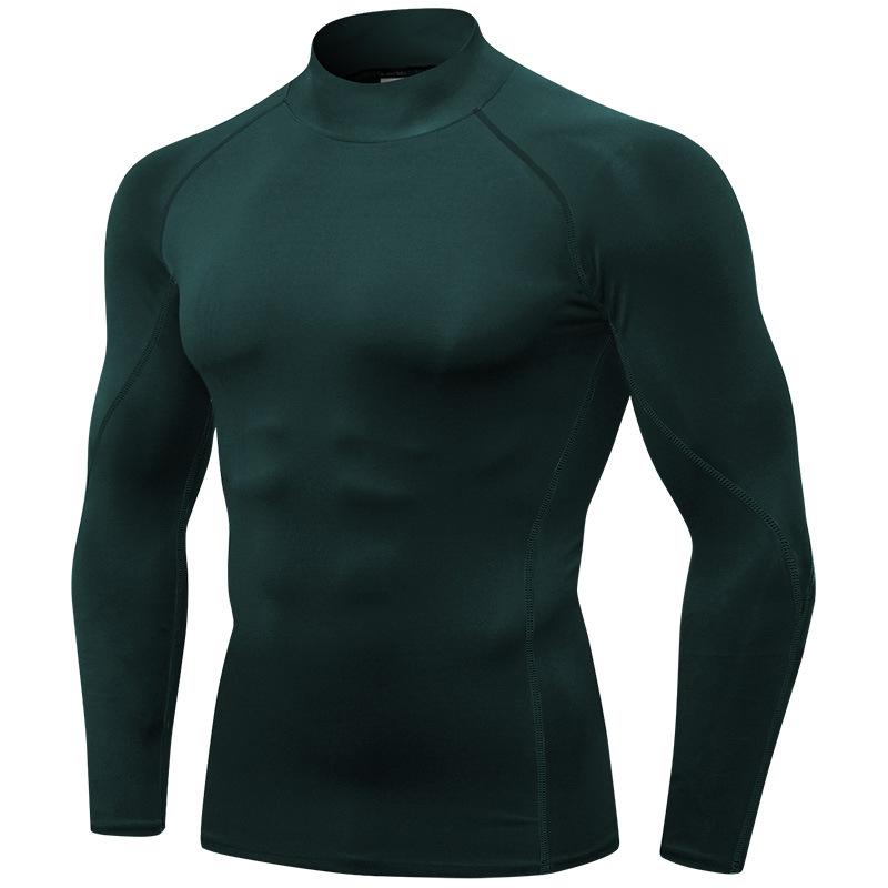 

Мужская спортивная футболка с высоким воротом для фитнеса, эластичная и быстросохнущая, с воротником-стойкой, свитер с длинными рукавами S