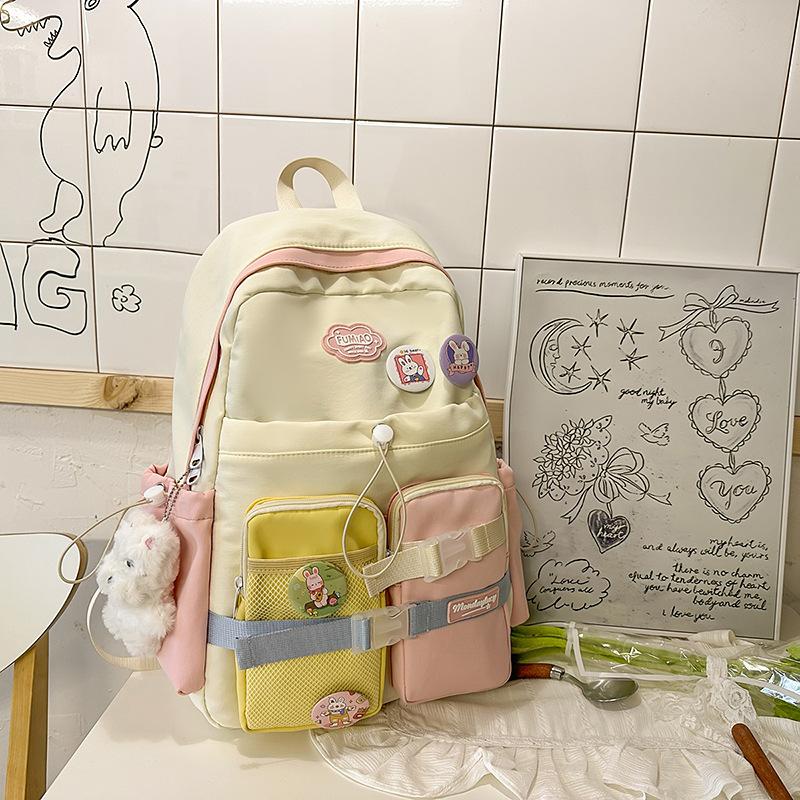 Schoolbag new Japanese small fresh contrasting color backpack female cute cartoon student high value schoolbag junior high school backpack
