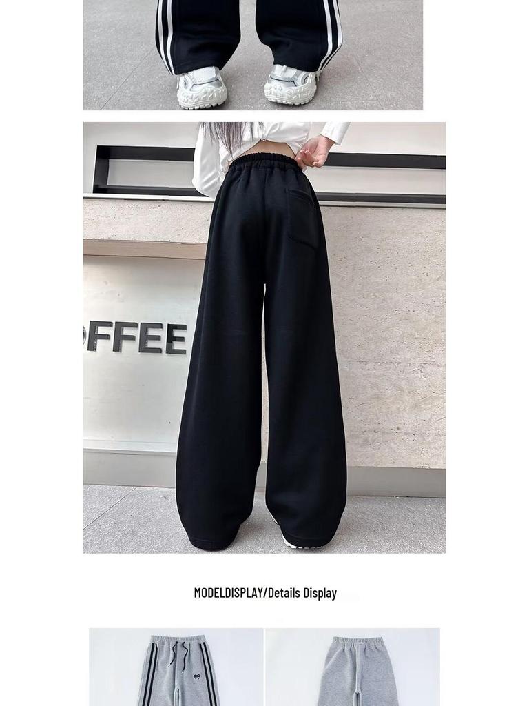 2025 Mädchen Fleece-Sweathose: Hochwertige Herbst/Winter Freizeit-Sporthose mit weitem geradem Bein für mittlere und große Kinder, modisch und verdickt.