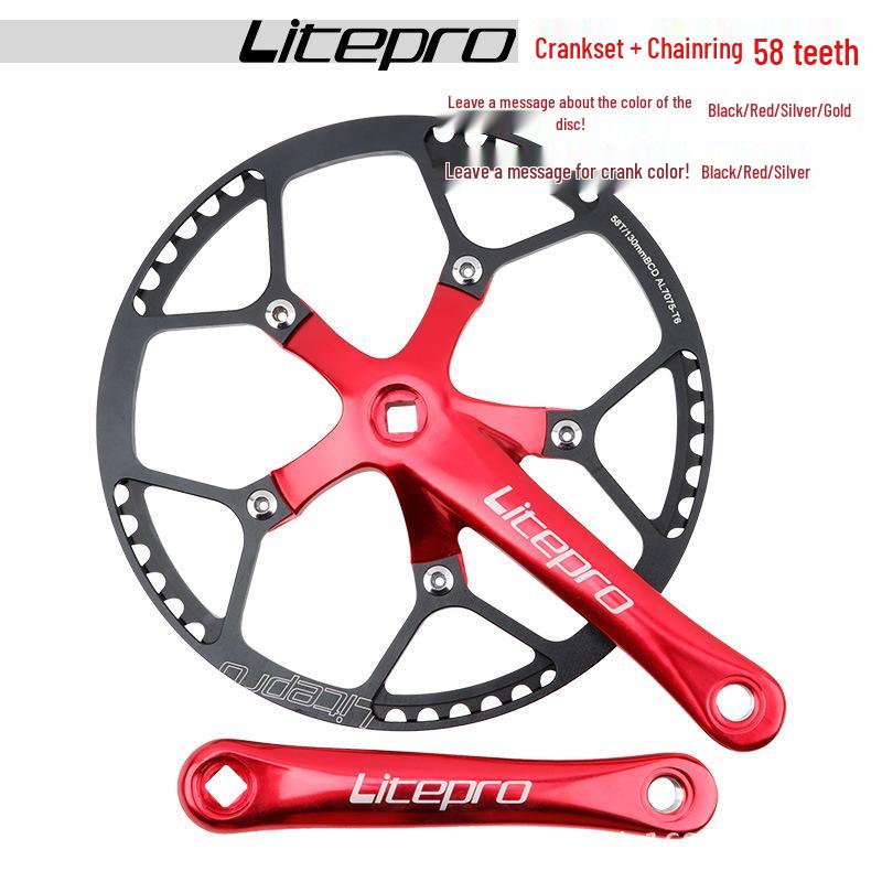 Litepro Folding Bike Crankset with Round Chainrings: 45T, 47T, 53T, 56T, 58T - Square Hole Design
