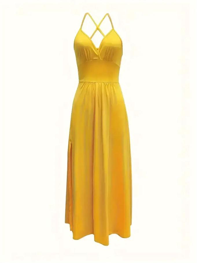 Dames Zomer Spaghetti Bandjes V-Hals Backless Maxi Jurk, Mouwloos
