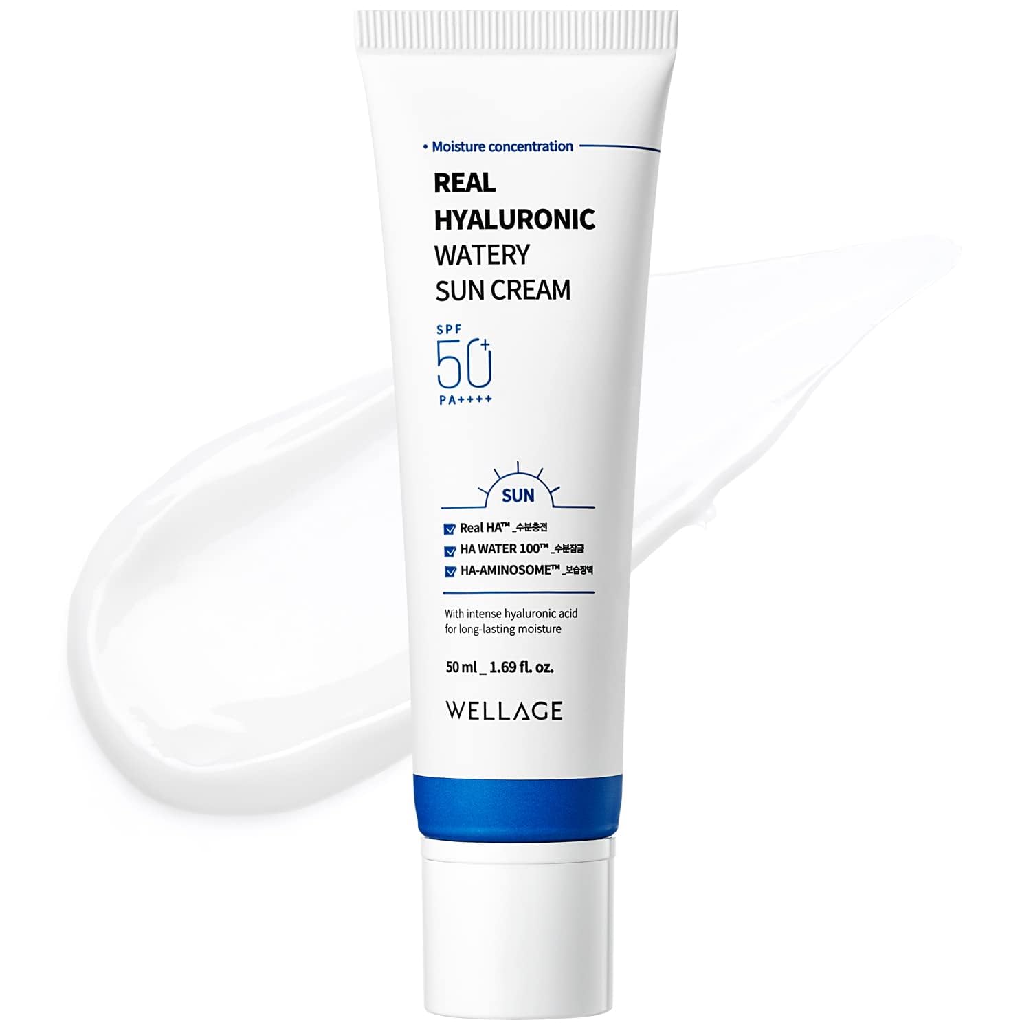 

[WELLAGE] Настоящий гиалуроновый водный солнцезащитный крем SPF 50+ PA ++++ 50 мл