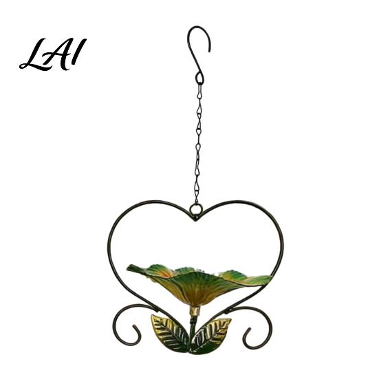 Flower Shaped Bird Bath Hanging Metal Feeder Weather-proof Love Heart Durable Outdoor темно-зеленого