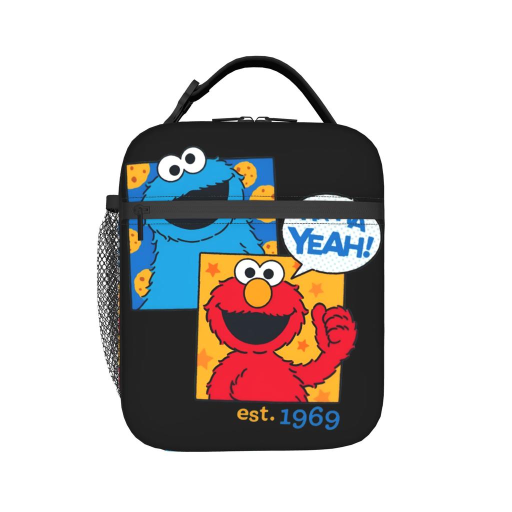 Custom Cookie Monster Portable Lunch Box for Women Leakproof Cartoon Cooler Thermal Food Insulated Lunch Bag School Student