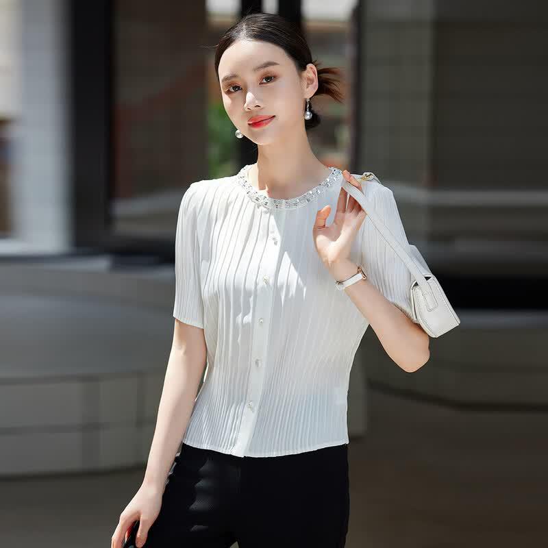 Women s Summer Pleated Short-Sleeve Blouse M