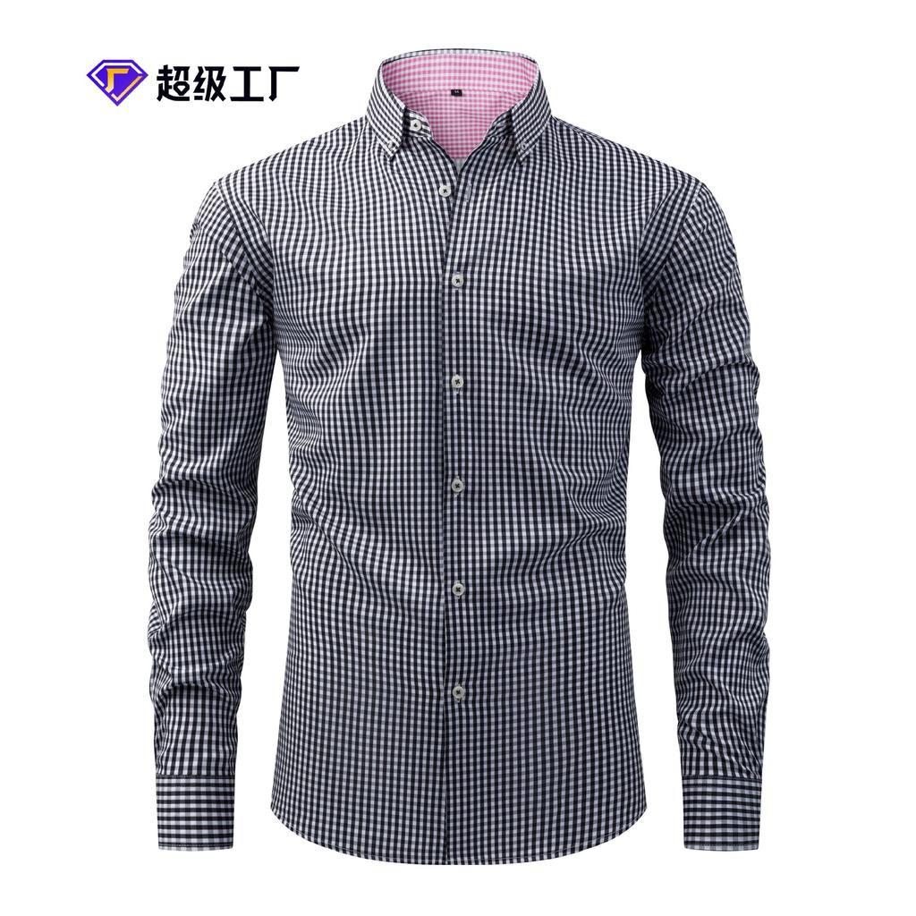 Fashion Printed Long-sleeved Shirt Men's Lapel Casual Versatile Plaid Printed Button Loose Top