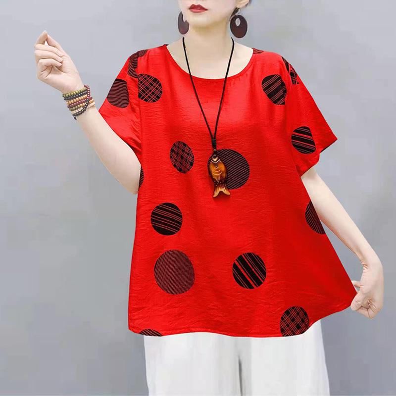 Chinese Women's Chinese Style T-shirt Long-sleeved Loose Cotton Short-sleeved Summer Blouse Ethnic Style