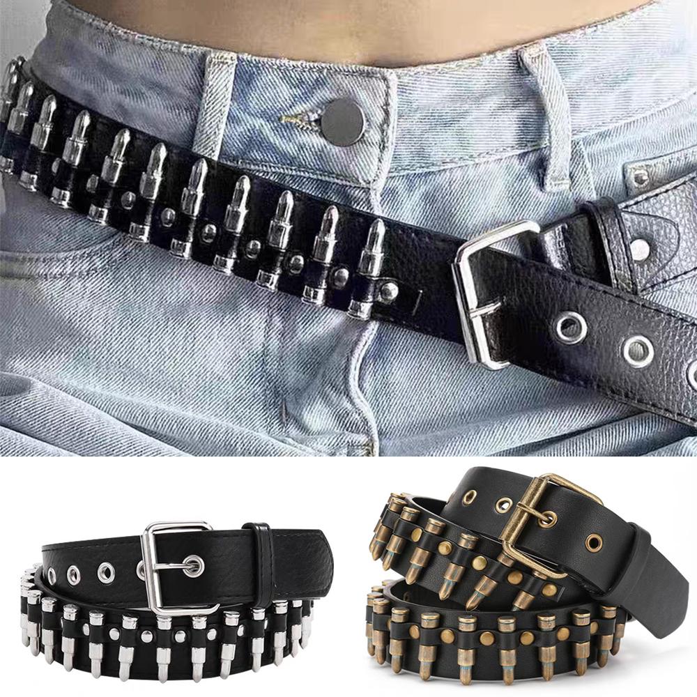 Fashion Bullet Accessories Belt Rivet Hollow Bullet Decoration Belt Leather Studded Goth Rock Punk Jeans Belt Designer Belts