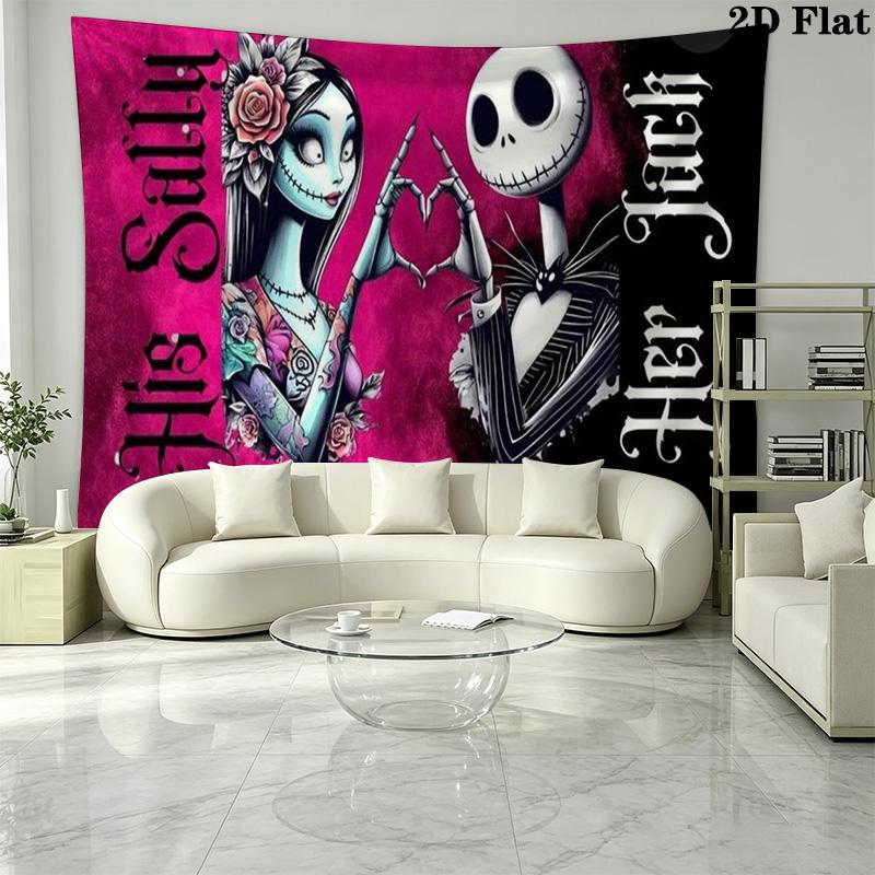 Jack & Sally Wall Tapestry Aesthetic Wall Hanging Printed Fabric Blanket Decorative Tapestries for Bedroom Living Room Home Decor