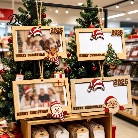 Hanging Holiday Decoration for Tree Wooden Money Holder, Personalized Cash Gift Wallet with Santa New Year Party Ornament Design, Creative Christmas