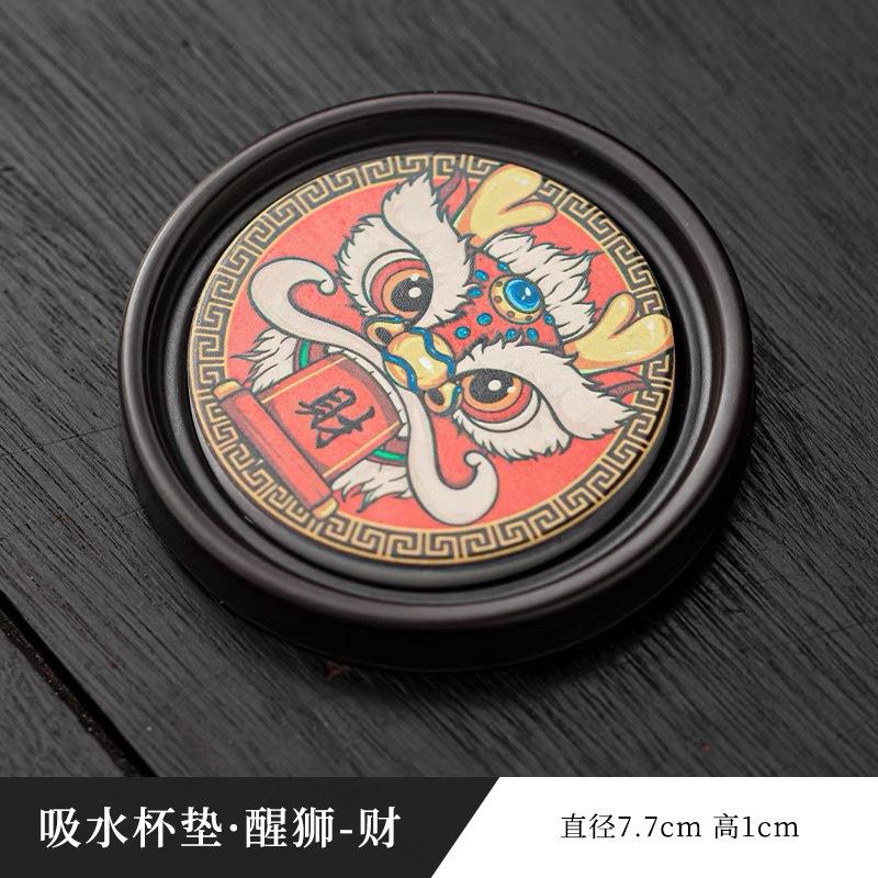Phenolic Absorbent Coasters with Storage Holder Creative Tea Cup Mats Heat Resistant Coffee Tea Accessories for Home Office
