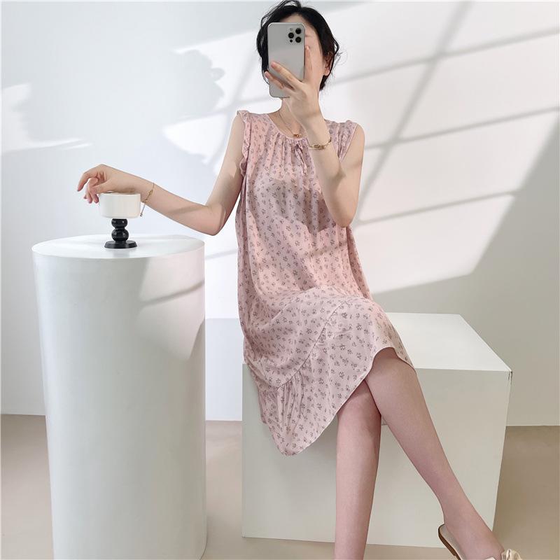 1011 Korean version of princess style dress cute loose artificial cotton loungewear cotton and silk nightdress women's summer thin