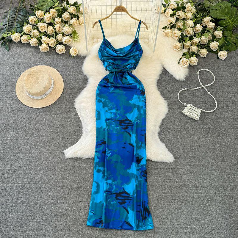 

Sanya Sling Elegant Graceful Seaside Holiday Beach Dress Dark blue L