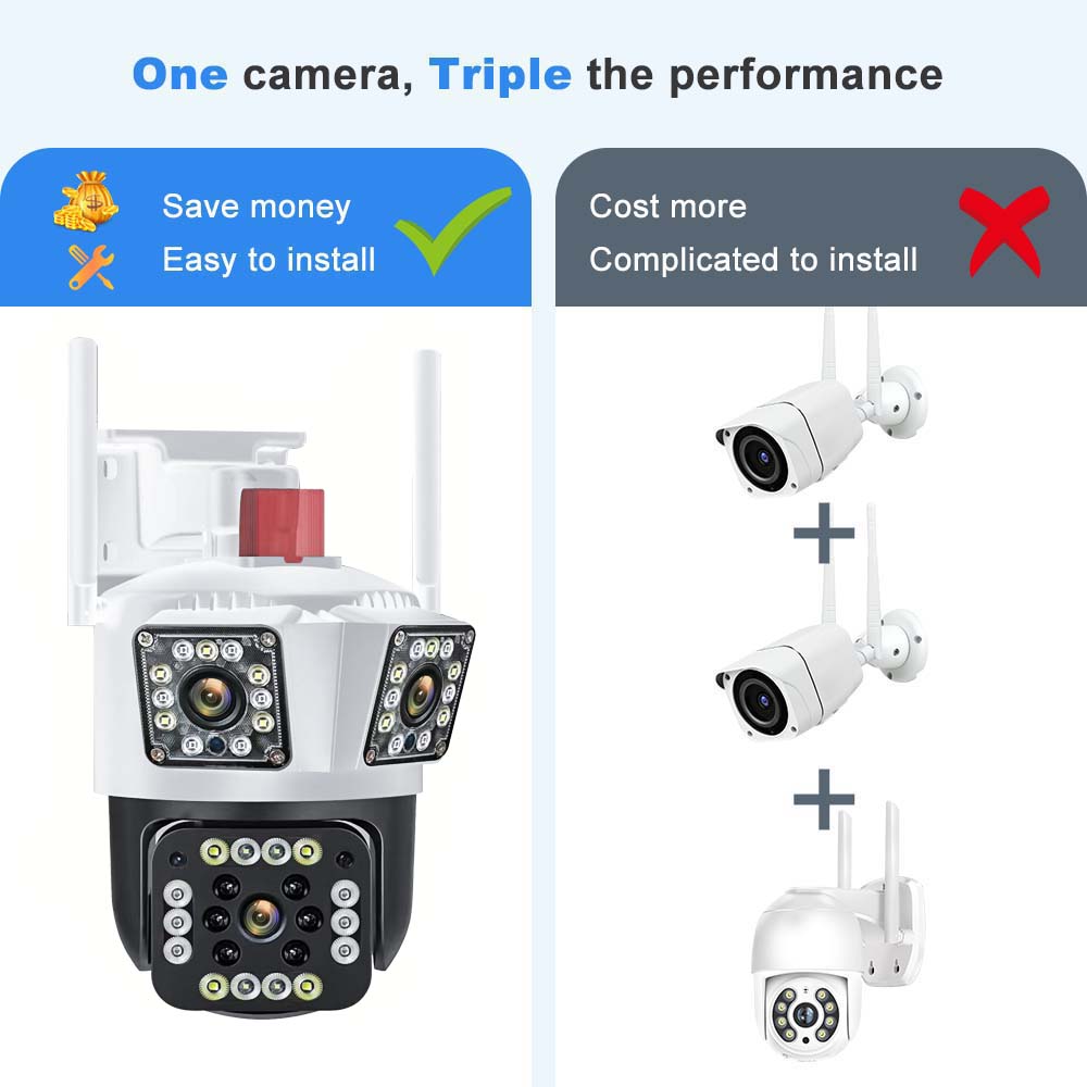 WiFi IP 12MP 6K Three Lens 8X Zoom Surveillance AI Tracking Protection Outdoor Security Camera CCTV Cam