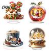 Shatterproof Christmas Ornaments Apple Lollipop 2D Acrylic Figurine, Ornament with Santa Snow Gift for Friends Scene Inside, Tabletop Decor