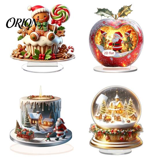 Shatterproof Christmas Ornaments Apple Lollipop 2D Acrylic Figurine, Ornament with Santa Snow Gift for Friends Scene Inside, Tabletop Decor