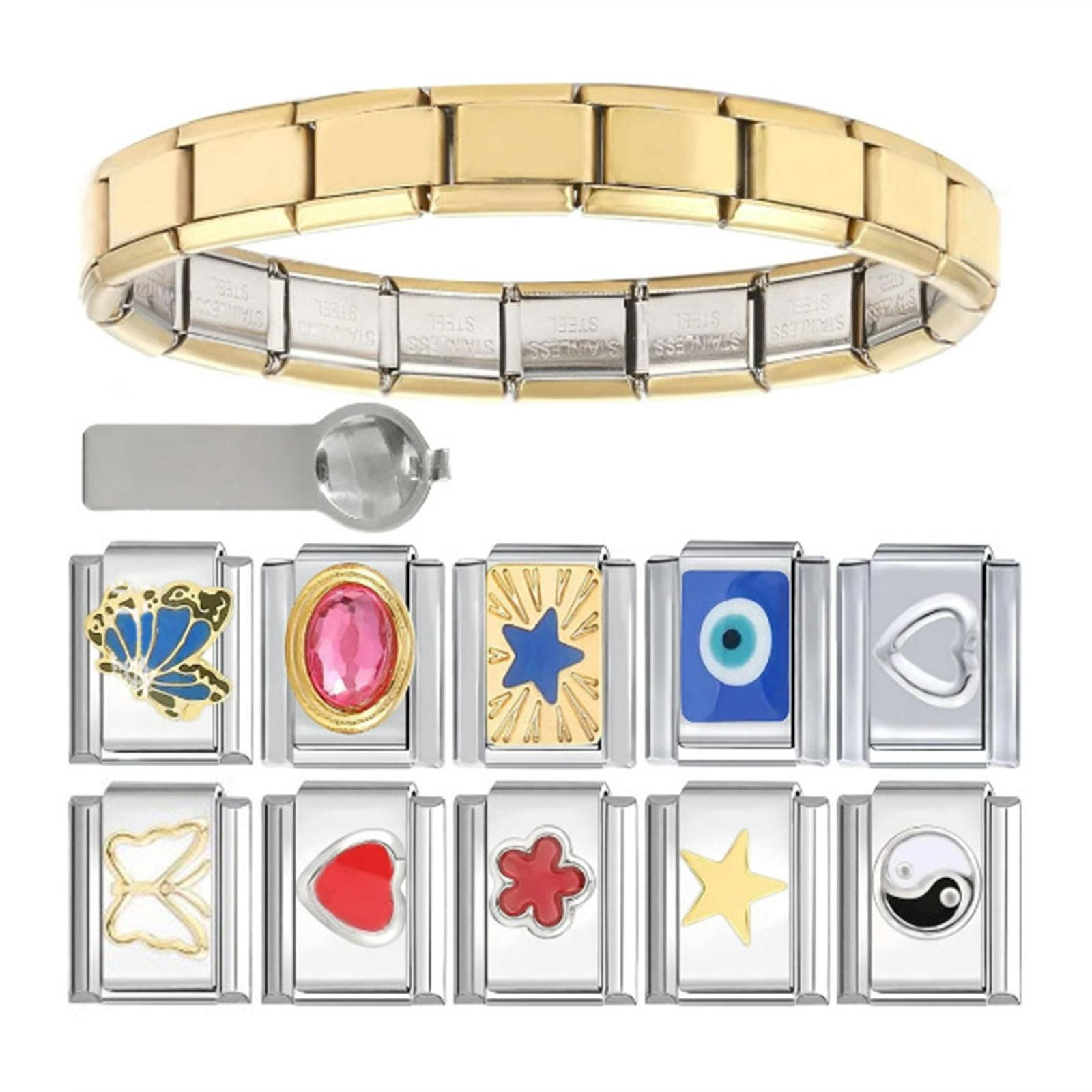 

Подвески из нержавеющей стали в итальянском стиле, набор браслетов с подвесками из итальянского камня, прочные звенья с простыми в использовании инструментами для открывания D