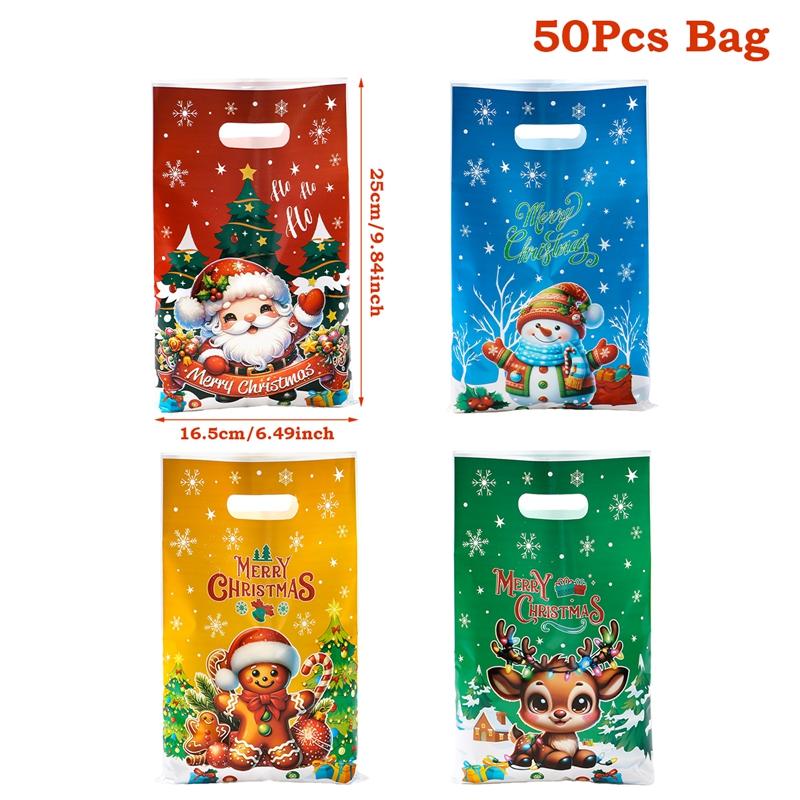 10/25/50pcs Christmas Gift Bags Christmas Party Decoration 2025 Xmas Santa Claus Cute Hand Bags Navidad Natal New Year Gift 2026