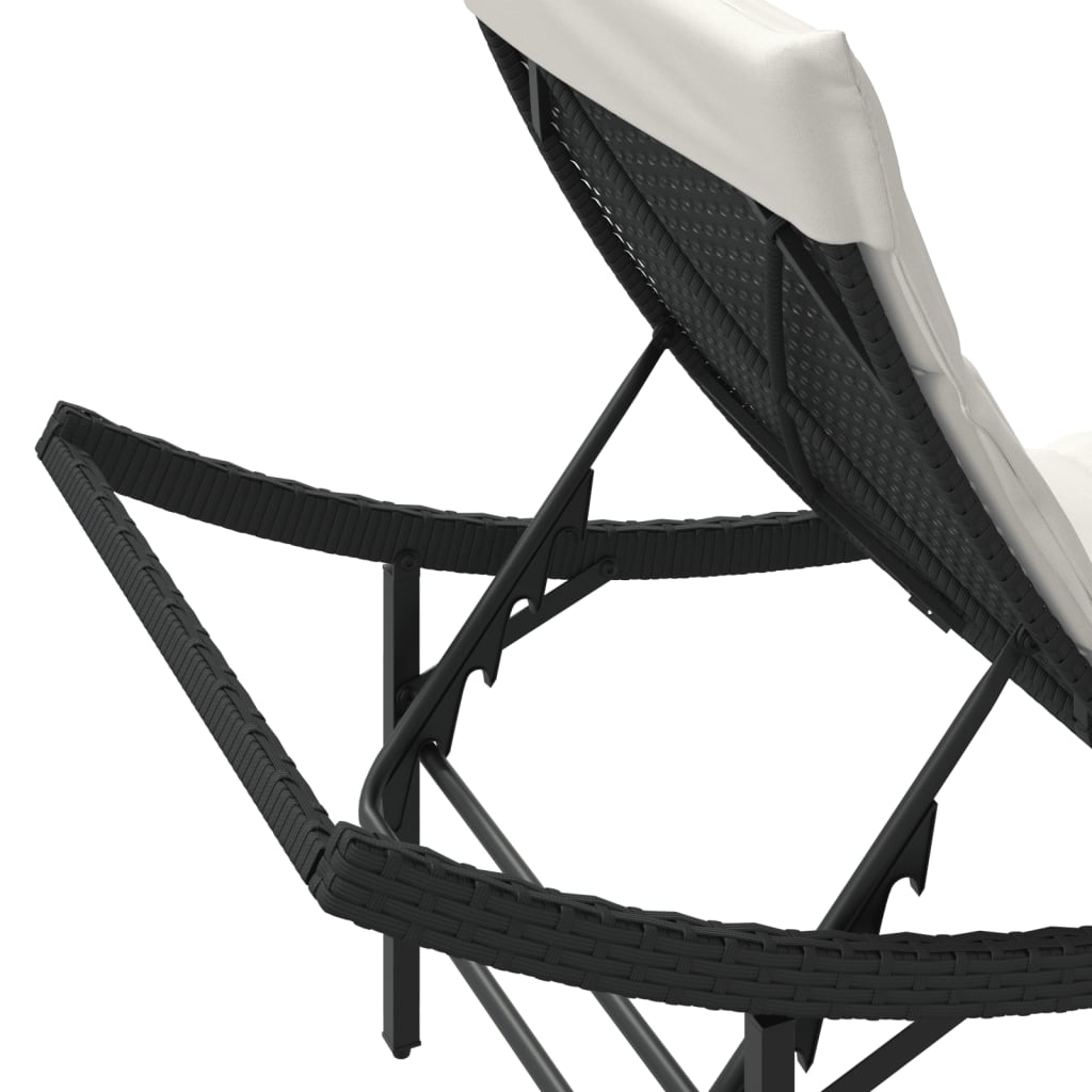 Sun Lounger with Cushion Black 55x199x50 Cm Poly Rattan
