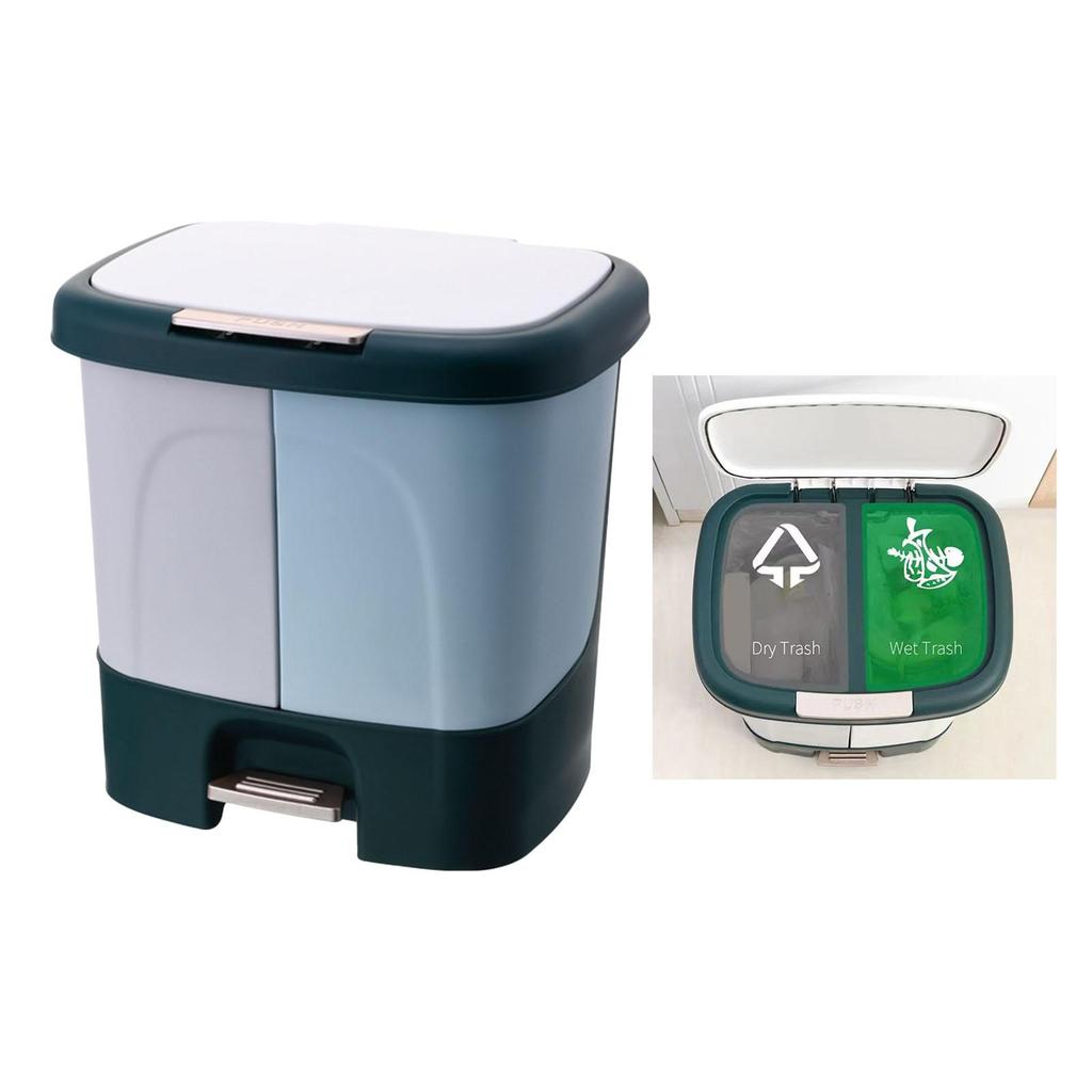 Sorting Waste Bin with Lid Double Compartment wet and Saving indoor Household , 38.5x30x37cm
