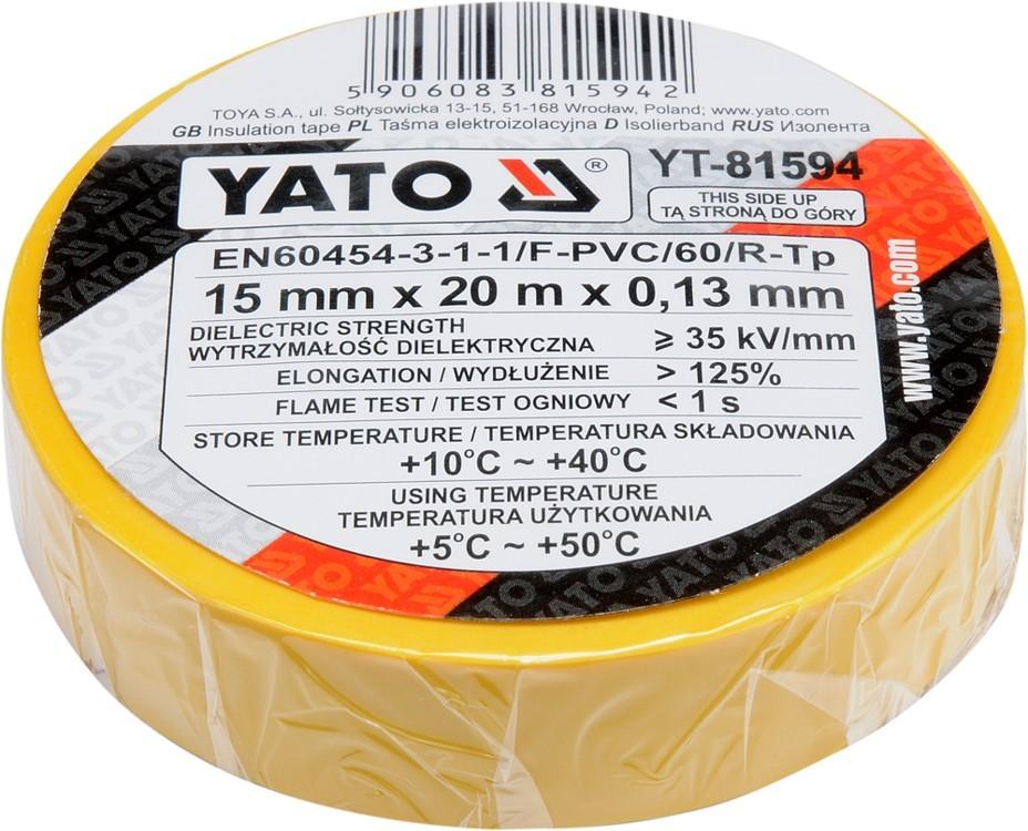 Electrical insulating tape 15mmx20mx0.13mm yellow YT-81594 YATO