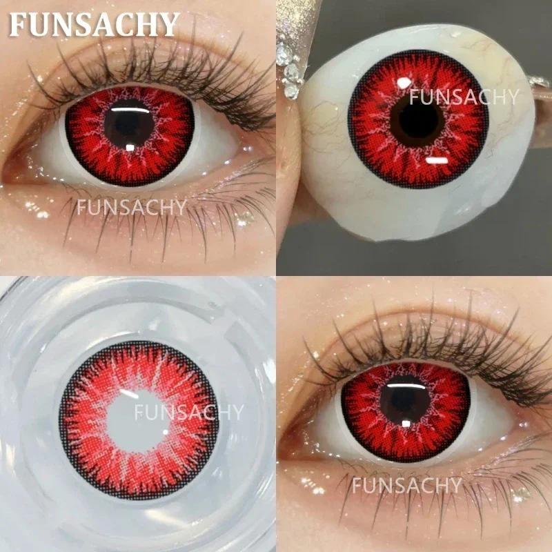 FUNSACHY 2pcs Blind White Contact Lenses for Cosplay Colored Black Contact Lens Red Color Eye Makeup for Halloween Beauty Pupils