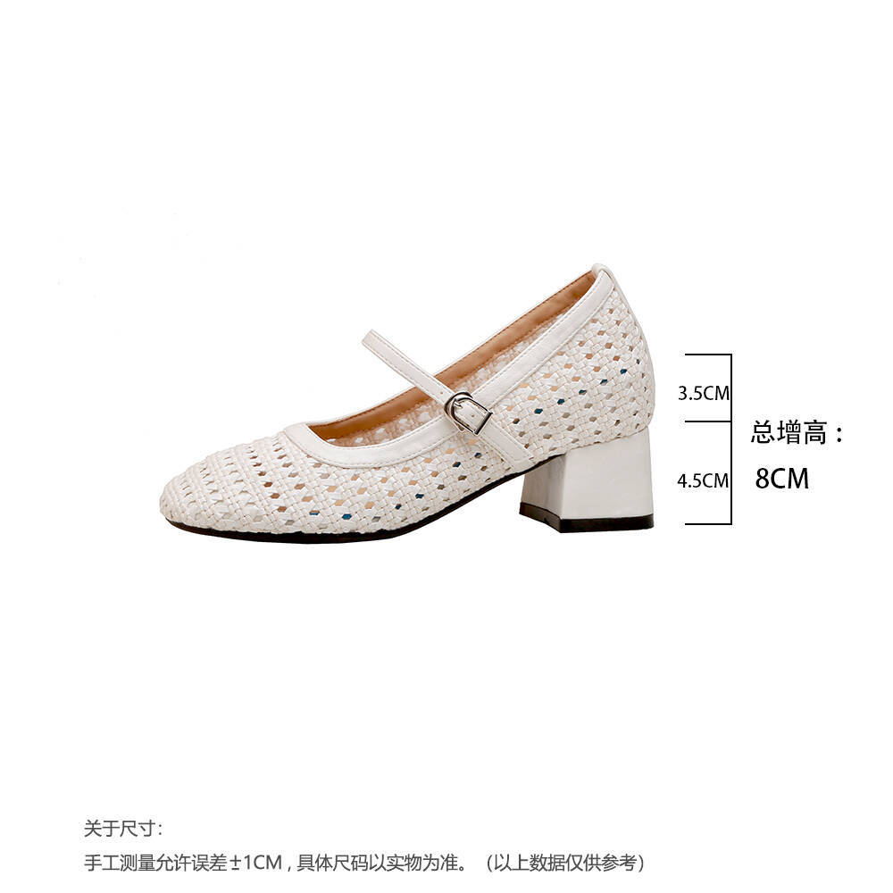 

Туфли Мэри Джейн с увеличением внутренней высоты на 8 см, женские новые летние плетеные ажурные сандалии-рыболовная сетка, толстый каблук, высокий каблук, одинарные туфли 33