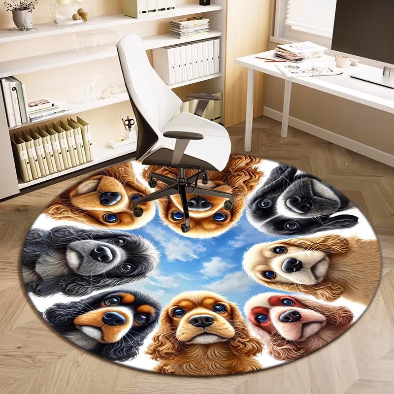 1 Stück Süßer Haustier Chihuahua Border Collie Aufdruck runder Teppich, Fußmatte für Zuhause, Outdoor-Reiseschutzteppich