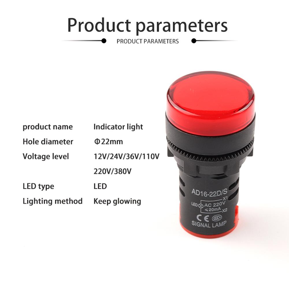 1 Stück AD16-22 22mm 12V 24V 110V 220V 380V Einbaumontage LED Betriebsanzeige Kontrollleuchte Lampe Rot Blau Weiß Grün Gelb