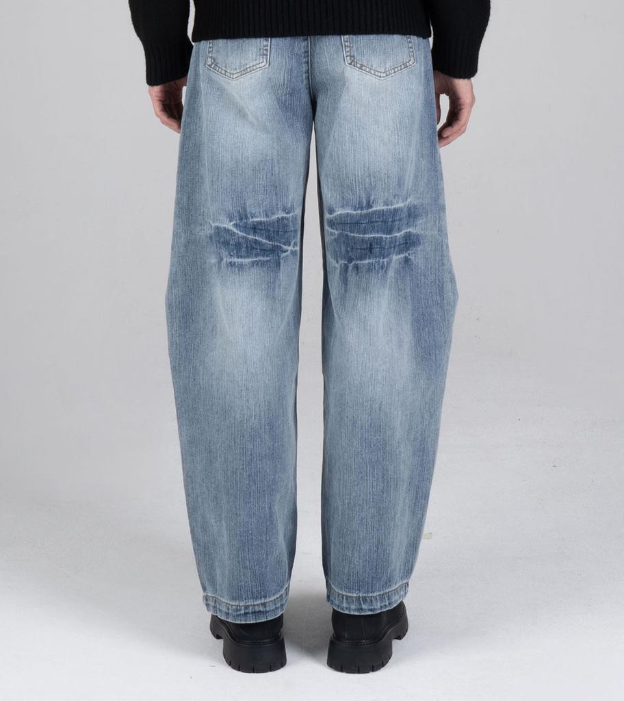 Beoteunseoul Vertical Stitching Pattern Balloon Fit Denim Pants (Blue)