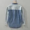 Men'S Denim Color-Block Vertical Stripe Shirt Casual Loose Fit Fashionable Long Sleeve For Spring And Autumn