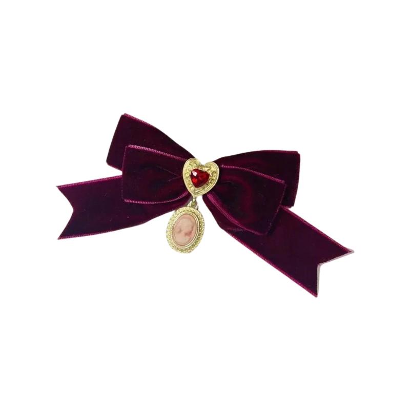 

Velvets Heart Bowknot Pin for Autumn and Winter Wardrobe Vintage Bows Tie Collar Flower Women Neckline Accessories вино красного
