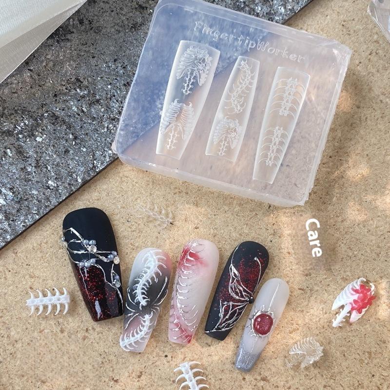 1/2Pcs DIY Doll Design 3D Ribs Spine Bone Acrylic Mold Transparent Silicone Manicure Template Nail Accessories