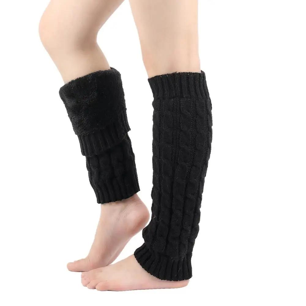 1 Pair Women Knitted Leg Warmers Winter Warm Wool Boot Covers Fleece-Lined Thicken Warm High Leg Cover Crochet Long Heap Socks