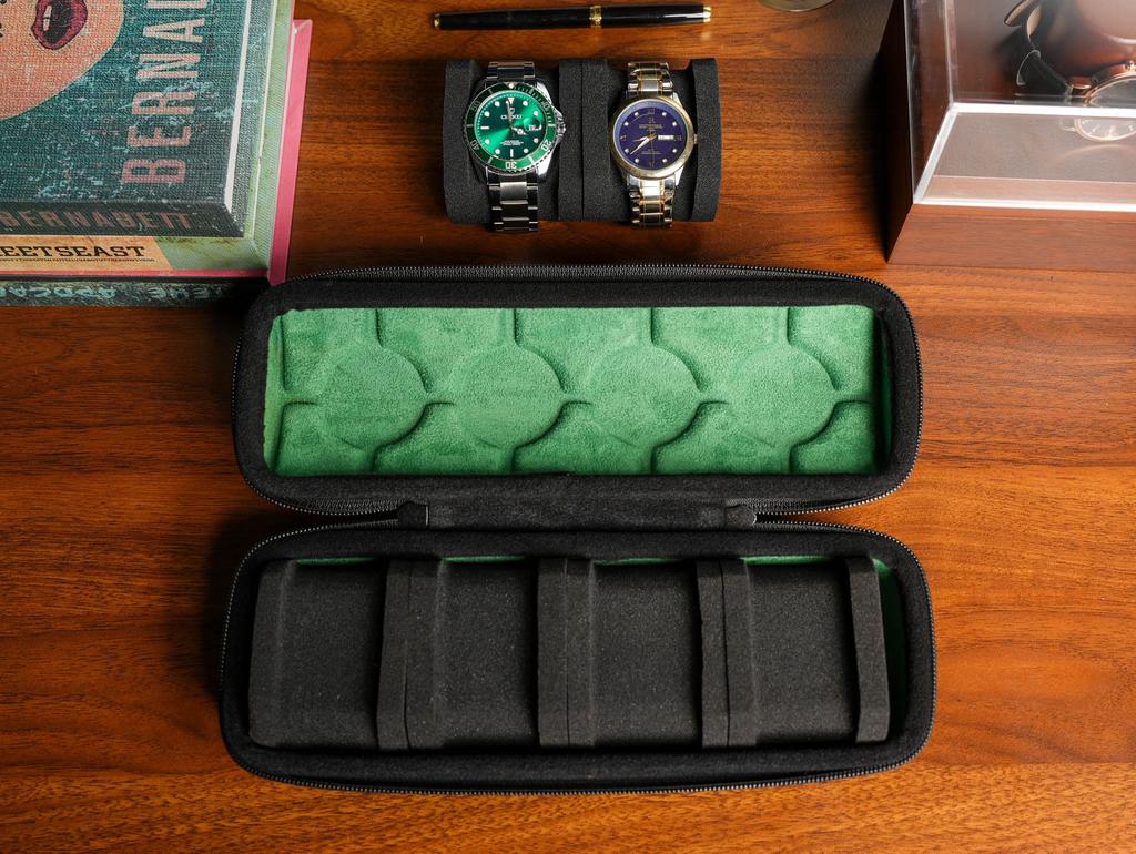 RIGICASE Hard Watch Travel Case Portable Display Storage Organizer Box with Soft Foam Pillow 4-Slot Men's Roll,