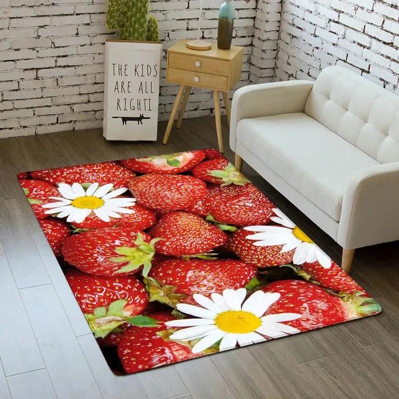 Strawberry Series Carpet for Living Room Decoration Home Sofa Coffee Table Area Rugs Non Slip Bedroom Hallway Floor Mat Washable