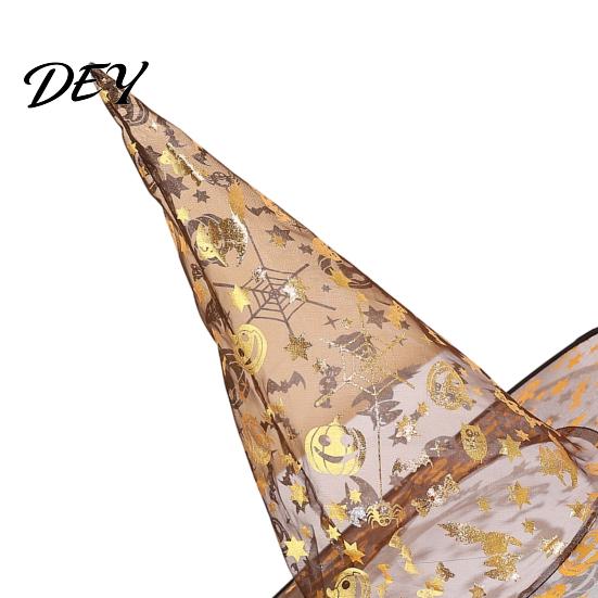 Family Holiday Souvenirs Halloween Organza Witch Hat for Women, Adult Wizard Costume Wide Brim Accessories, Lightweight Breathable Pointed Cap Cosplay